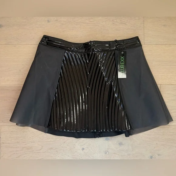 DOLLS KILL Club Exx Black PVC Masochistic Magic Mini Skirt NWT L - Picture 1 of 4